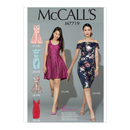 McCall's M7719 sewing pattern envelope for the women's fitted lined dress