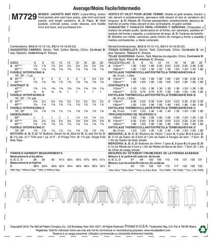 McCall's M7729 sewing pattern envelope for the women's button front jacket and waistcoat