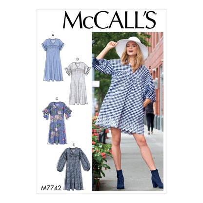 McCall's M7742 sewing pattern envelope for the women's loose yoked dress
