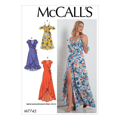 McCall's M7745 sewing pattern envelope for the women's wrap dress