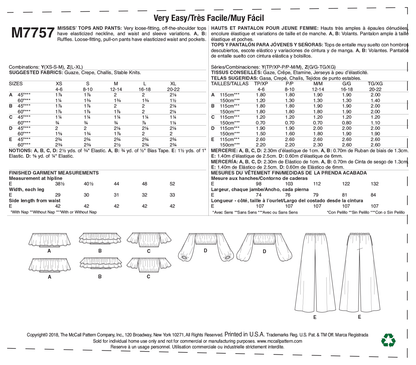 McCall's M7757 sewing pattern envelope for the women's off the shoulder top