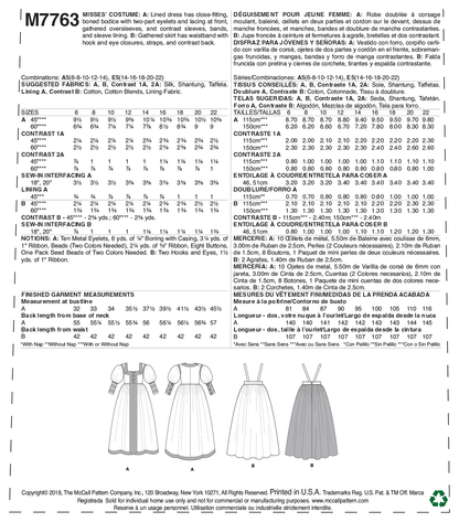 McCall's M7763 sewing pattern envelope for the women's lined costume dress