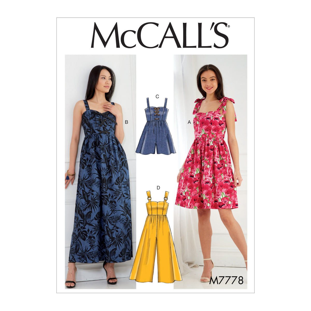 McCall's M7778 sewing pattern envelope for the women's dress, playsuit and jumpsuit