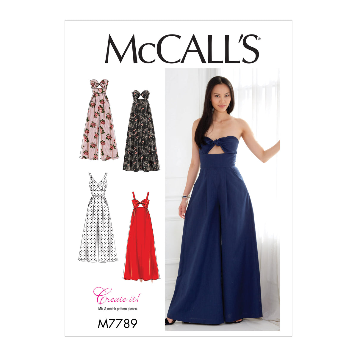 McCall's M7789 sewing pattern envelope for the women's fitted dress and jumpsuit