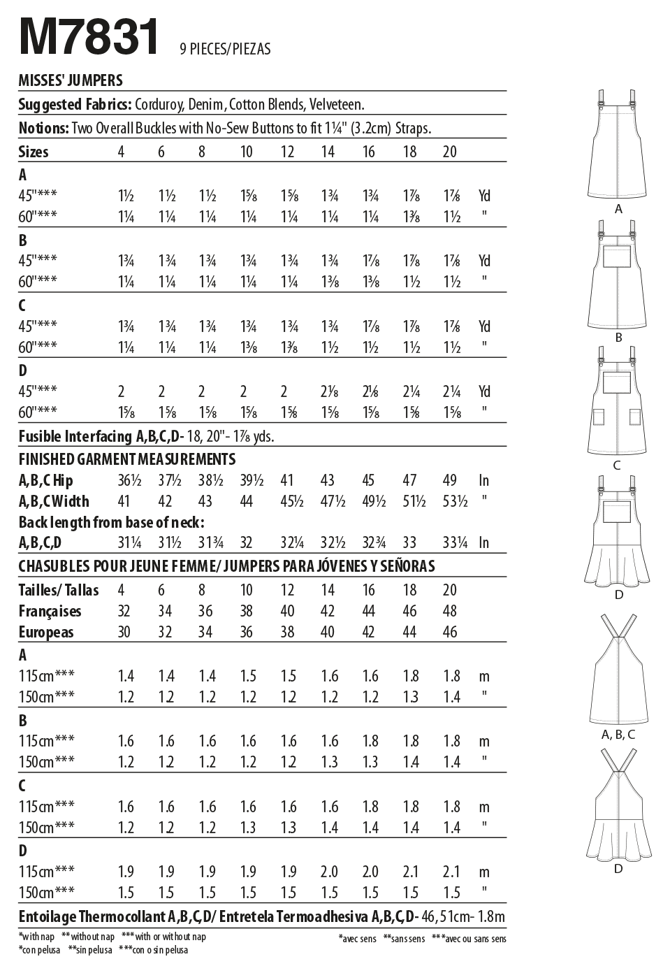McCall's M7831 sewing pattern envelope for the women's pinafore dress