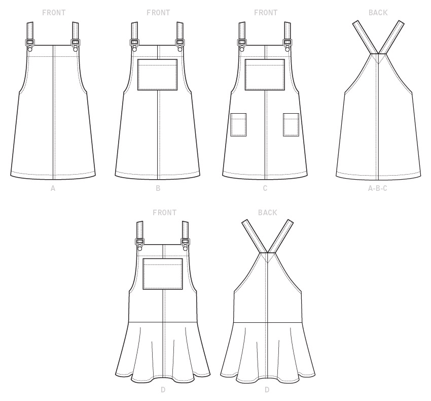 McCall's M7831 sewing pattern envelope showing pinafore dress designs