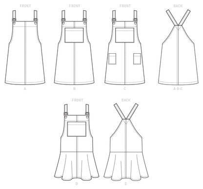 McCall's M7831 sewing pattern envelope showing pinafore dress designs