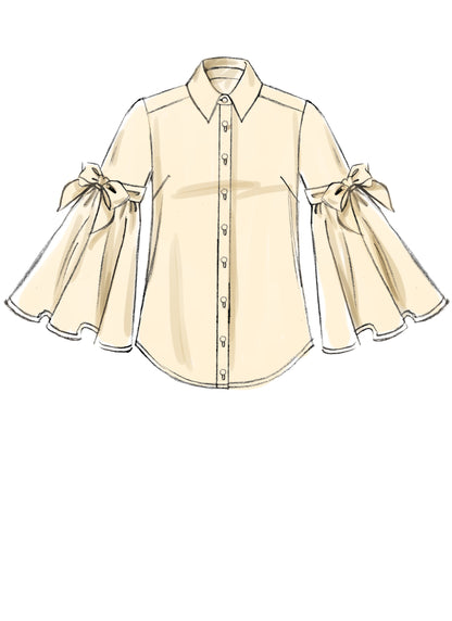 McCall's M7838 sewing pattern envelope showing button-front top designs