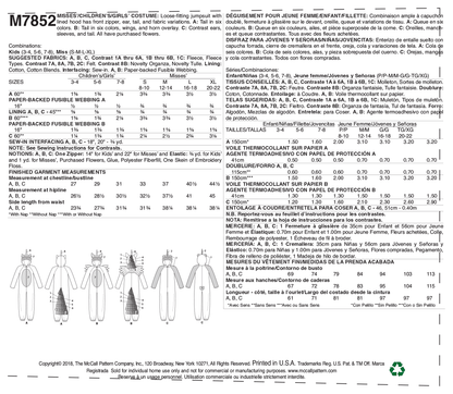 McCall's M7852 sewing pattern envelope showing hooded animal costume jumpsuit designs