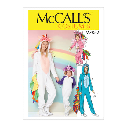 McCall's M7852 sewing pattern envelope showing hooded animal costume jumpsuit designs
