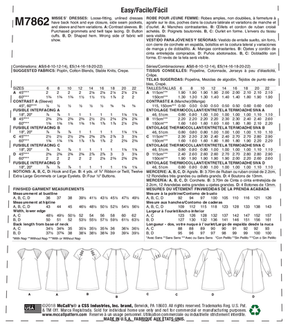 McCall's M7862 sewing pattern envelope showing loose-fitting dress designs