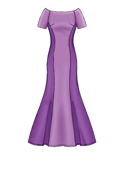McCall's M7865 sewing pattern envelope showing lined floor-length dress designs