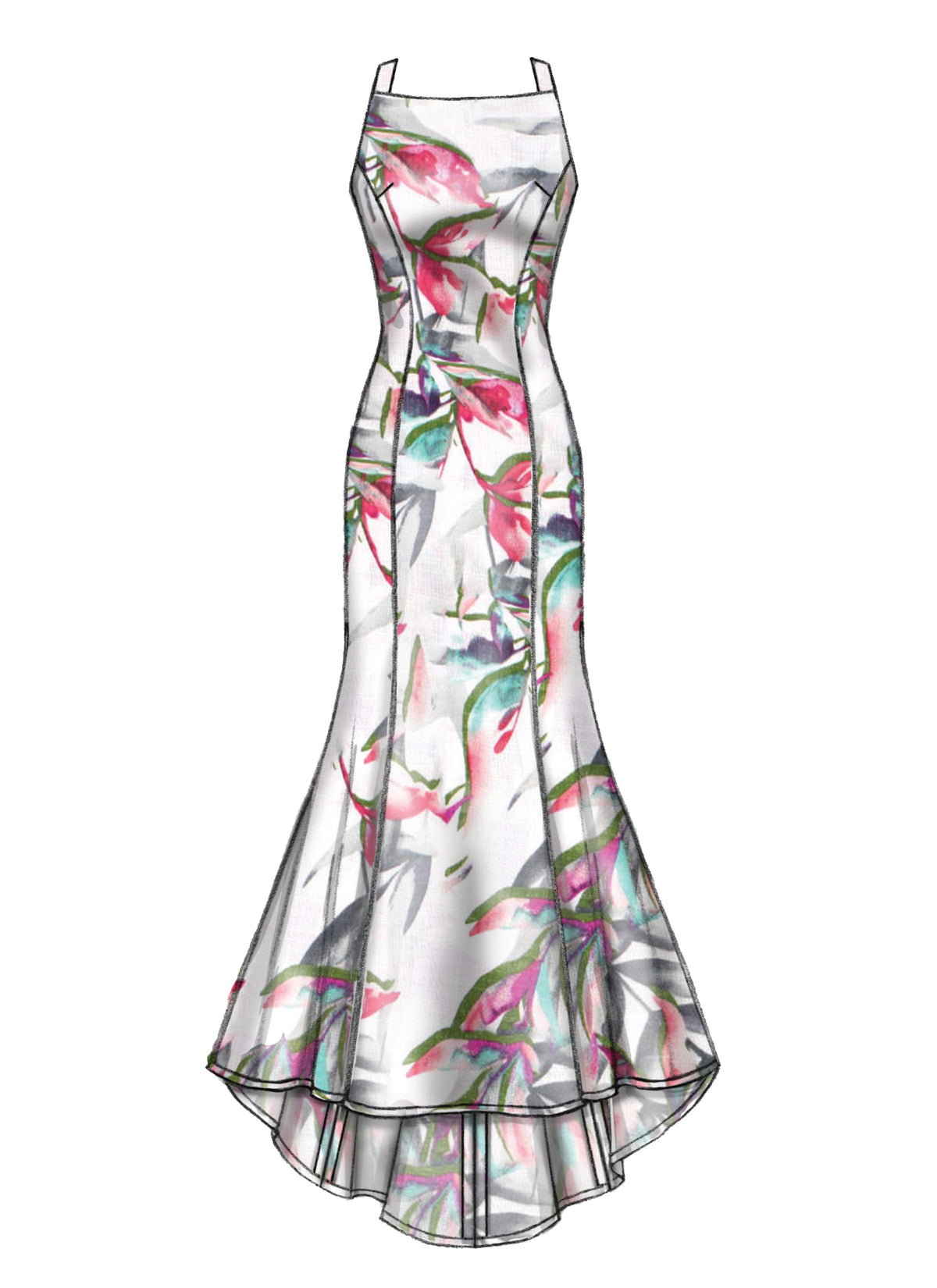 McCall's M7865 sewing pattern envelope showing lined floor-length dress designs