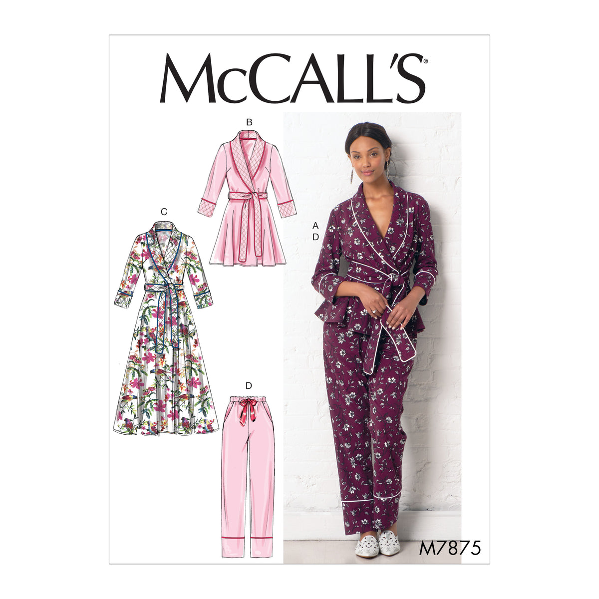 McCall's M7875 sewing pattern envelope showing wrap jacket or robe designs