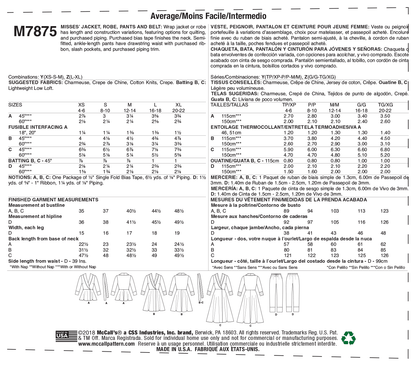McCall's M7875 sewing pattern envelope showing wrap jacket or robe designs