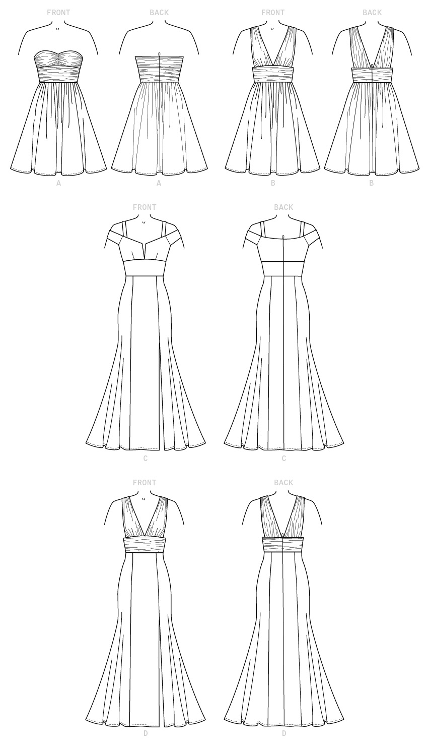 McCall's M7896 sewing pattern envelope showing fully lined boned dress designs