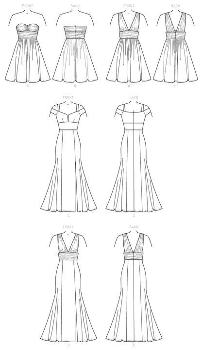 McCall's M7896 sewing pattern envelope showing fully lined boned dress designs