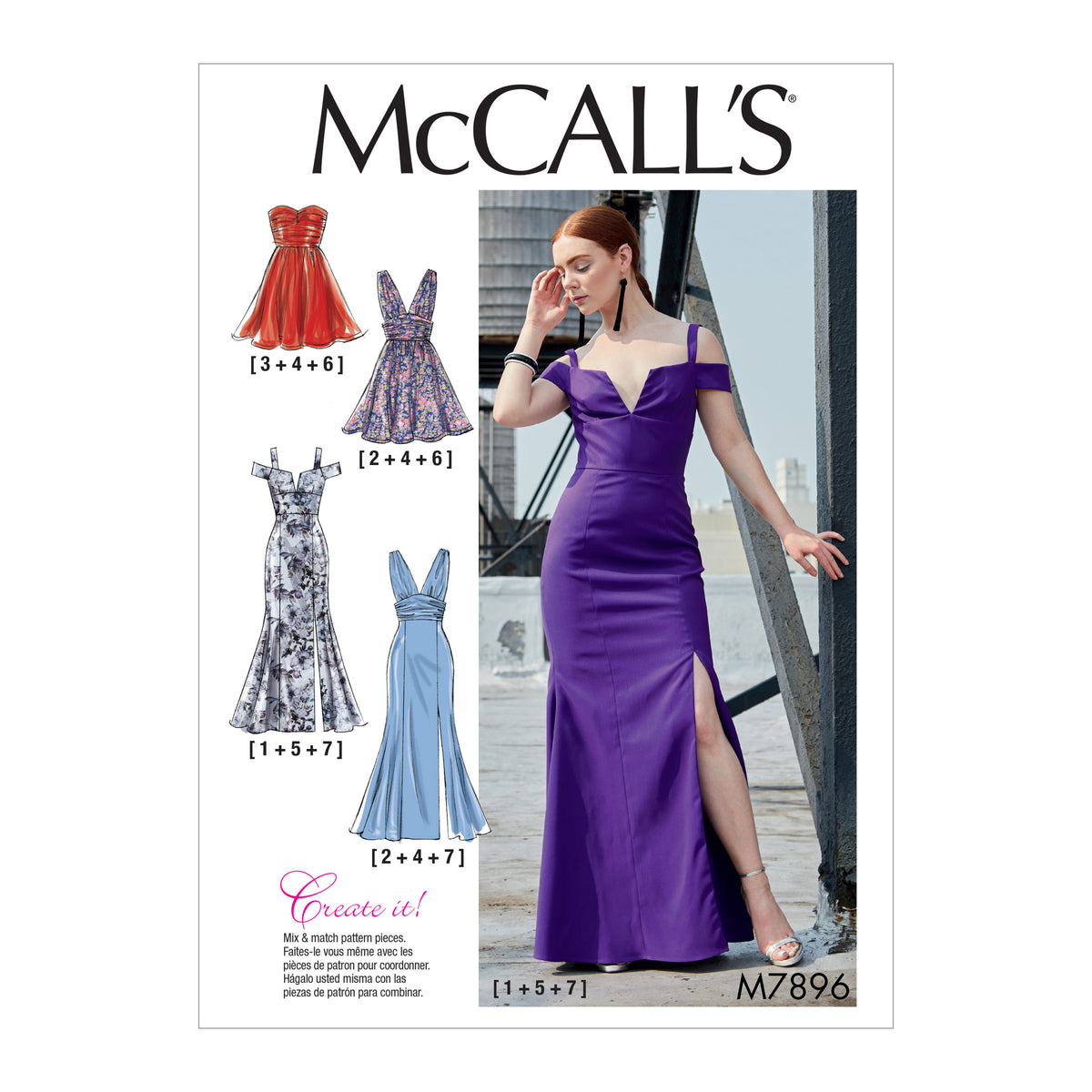 McCall's M7896 sewing pattern envelope showing fully lined boned dress designs