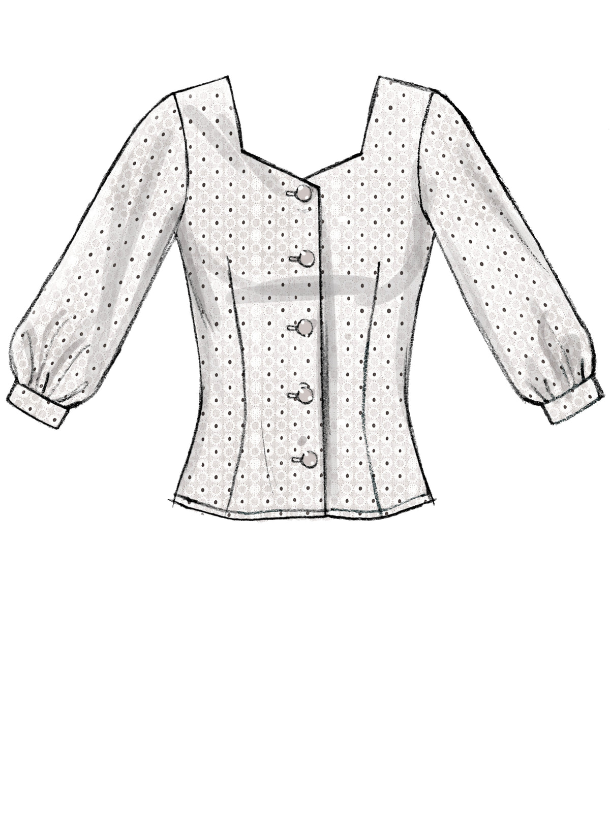 McCall's M7900 sewing pattern envelope showing fitted button-front top designs