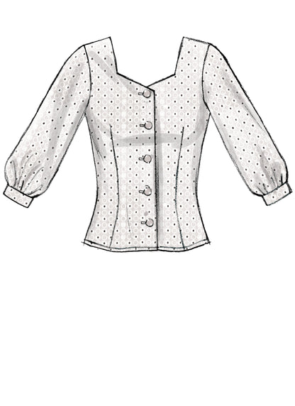 McCall's M7900 sewing pattern envelope showing fitted button-front top designs