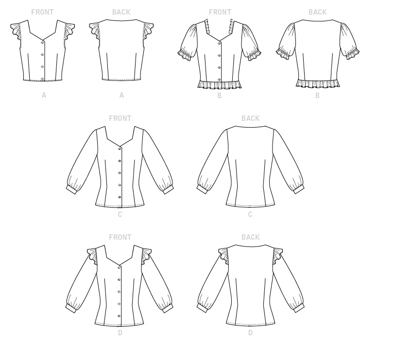 McCall's M7900 sewing pattern envelope showing fitted button-front top designs