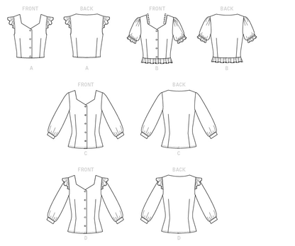 McCall's M7900 sewing pattern envelope showing fitted button-front top designs