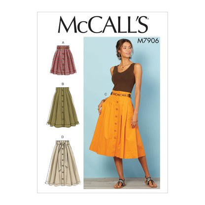 McCall's M7906 sewing pattern envelope showing full pleated skirt designs