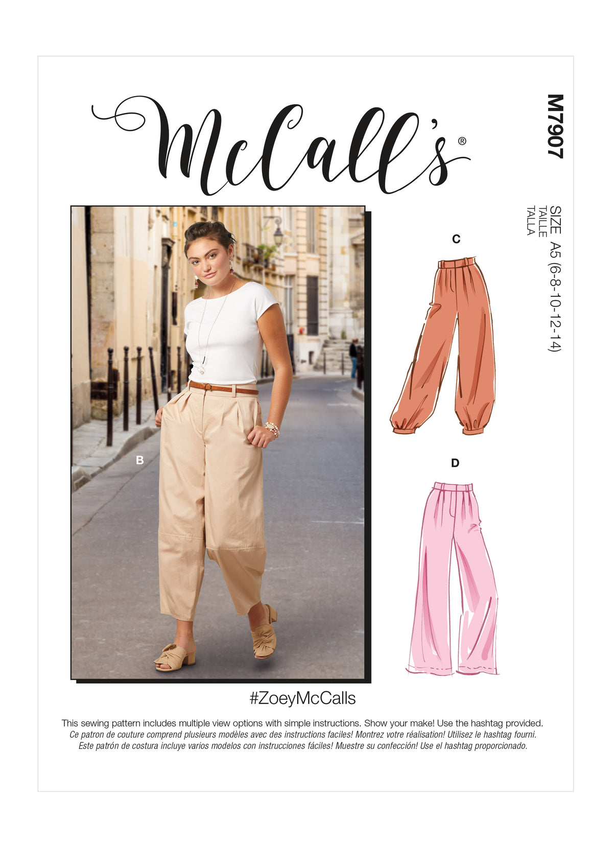 McCall's M7907 sewing pattern envelope showing loose-fitting trousers designs