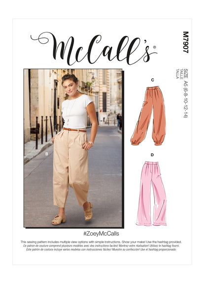 McCall's M7907 sewing pattern envelope showing loose-fitting trousers designs