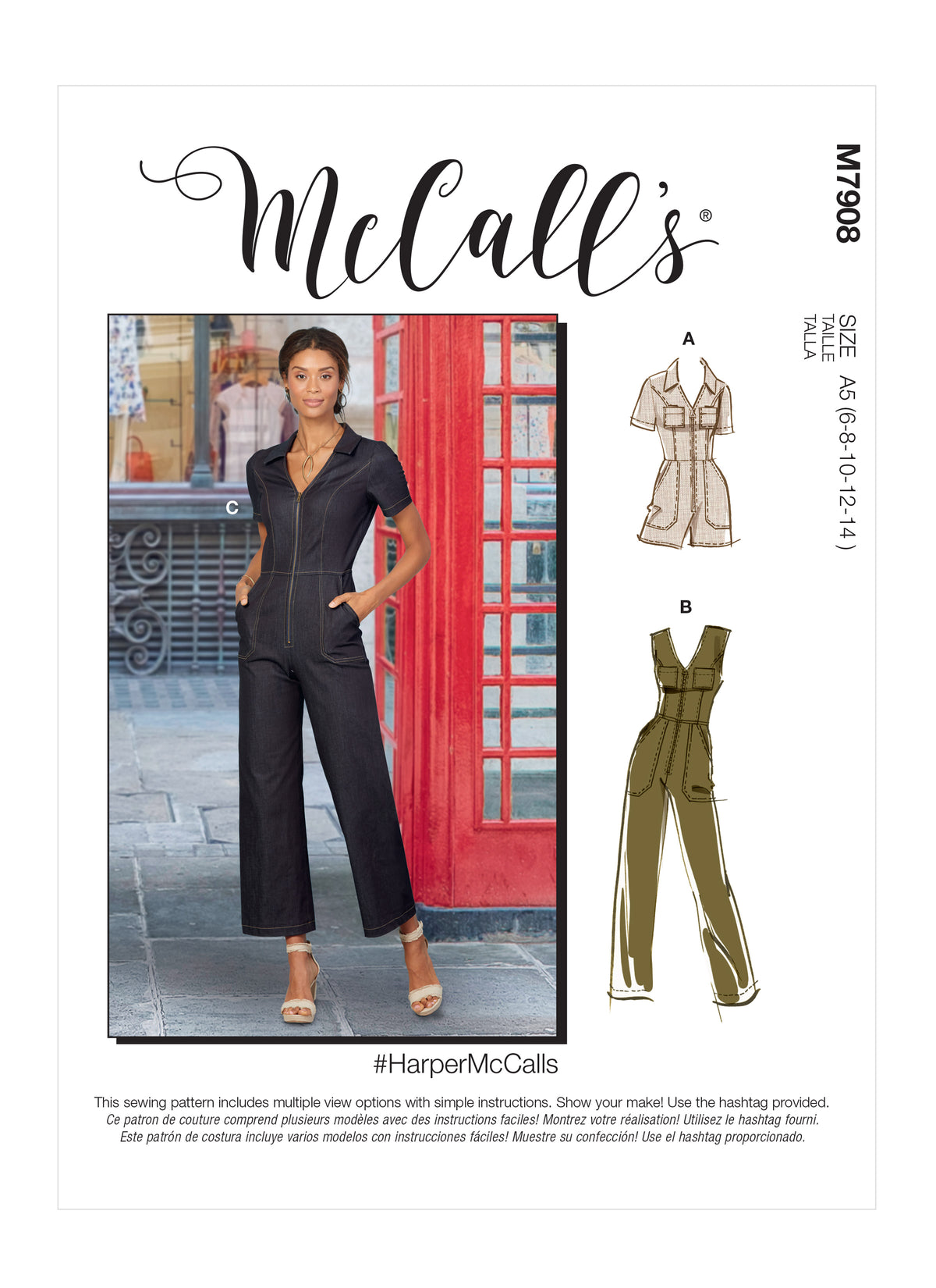 McCall's M7908 sewing pattern envelope showing jumpsuit designs