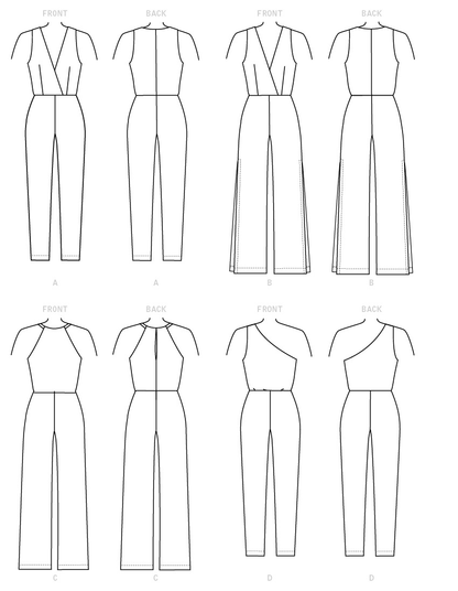 McCall's M7910 sewing pattern envelope showing pull-on knit jumpsuit designs