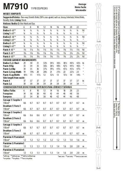 McCall's M7910 sewing pattern envelope showing pull-on knit jumpsuit designs
