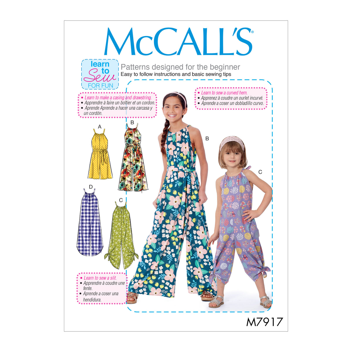 McCall's M7917 sewing pattern envelope showing pull-on jumpsuit designs