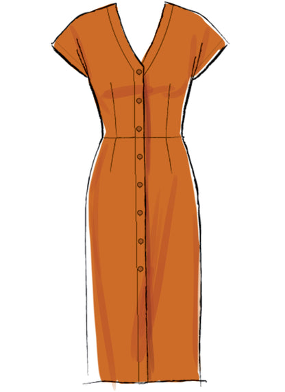 McCall's M7920 sewing pattern envelope showing button-front dress designs