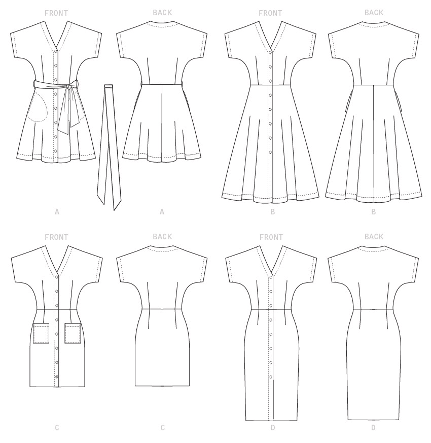 McCall's M7920 sewing pattern envelope showing button-front dress designs