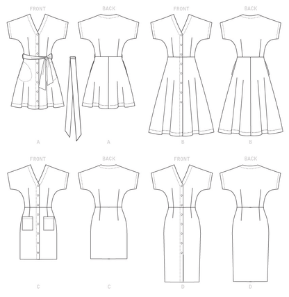 McCall's M7920 sewing pattern envelope showing button-front dress designs