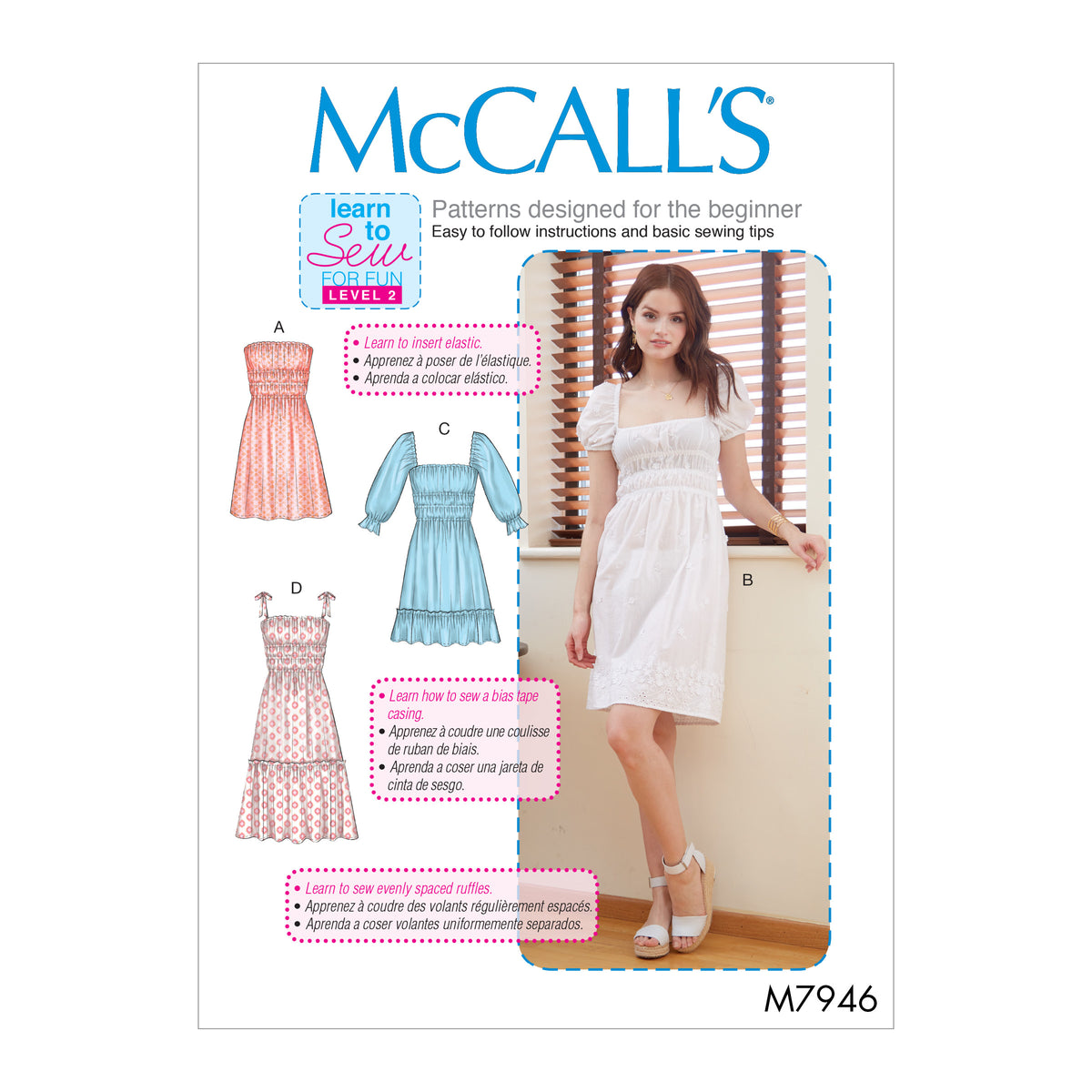 McCall's M7946 sewing pattern envelope showing pullover dress designs