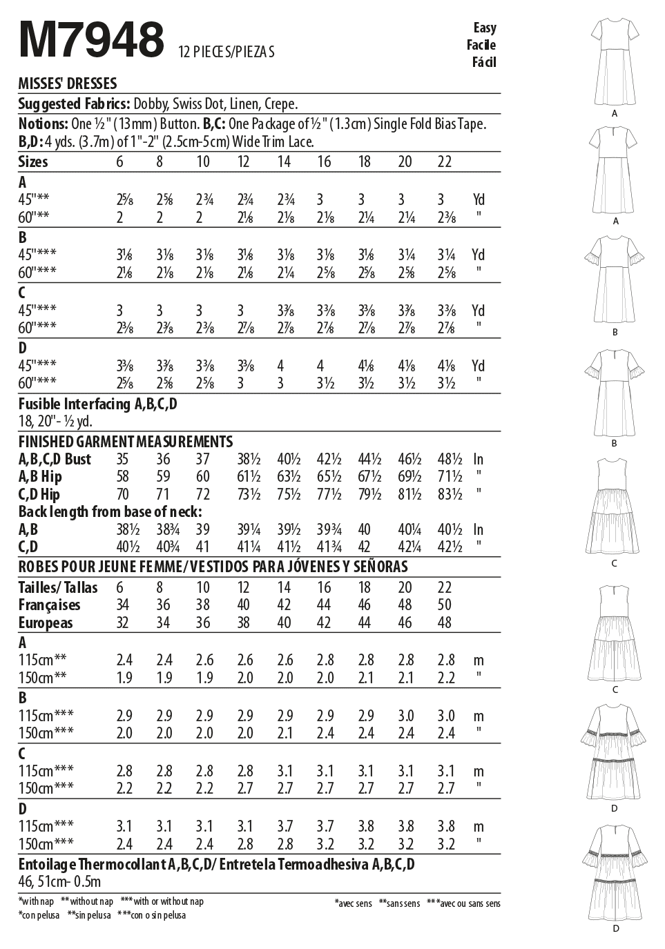 McCall's M7948 sewing pattern envelope showing dress designs