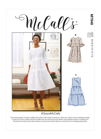 McCall's M7948 sewing pattern envelope showing dress designs