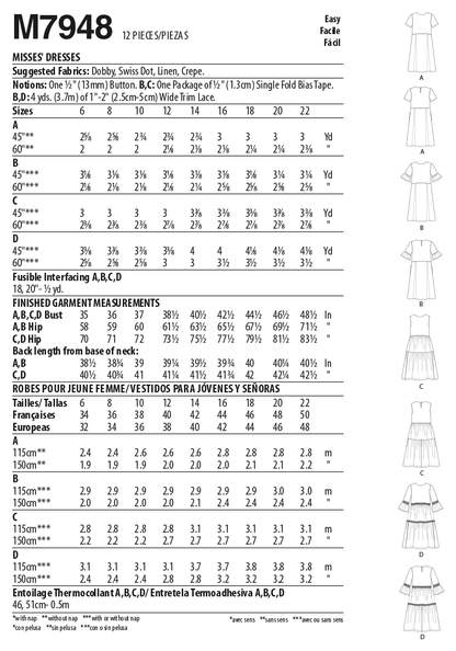 McCall's M7948 sewing pattern envelope showing dress designs