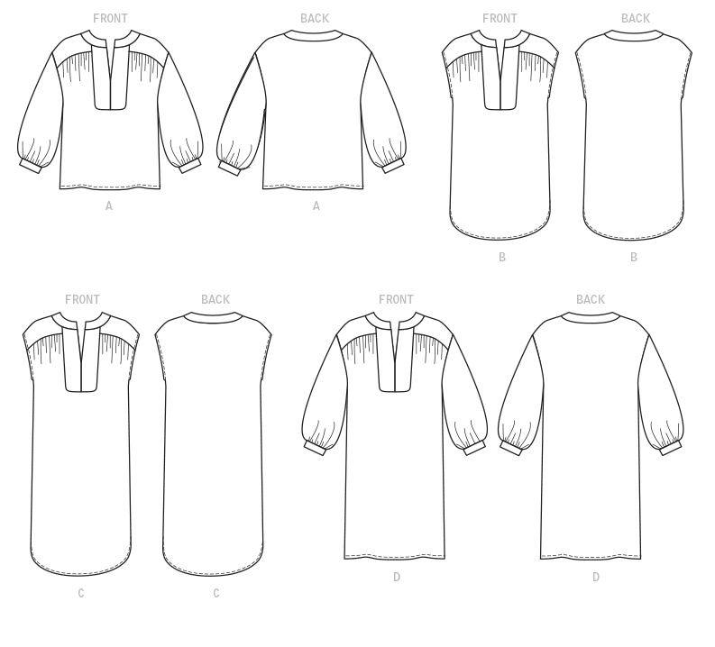 McCall's M7959 sewing pattern envelope showing top, tunic and dress