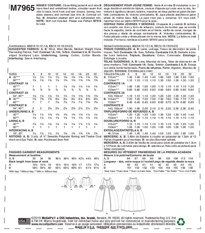McCall's M7965 sewing pattern envelope showing costume jacket and robe