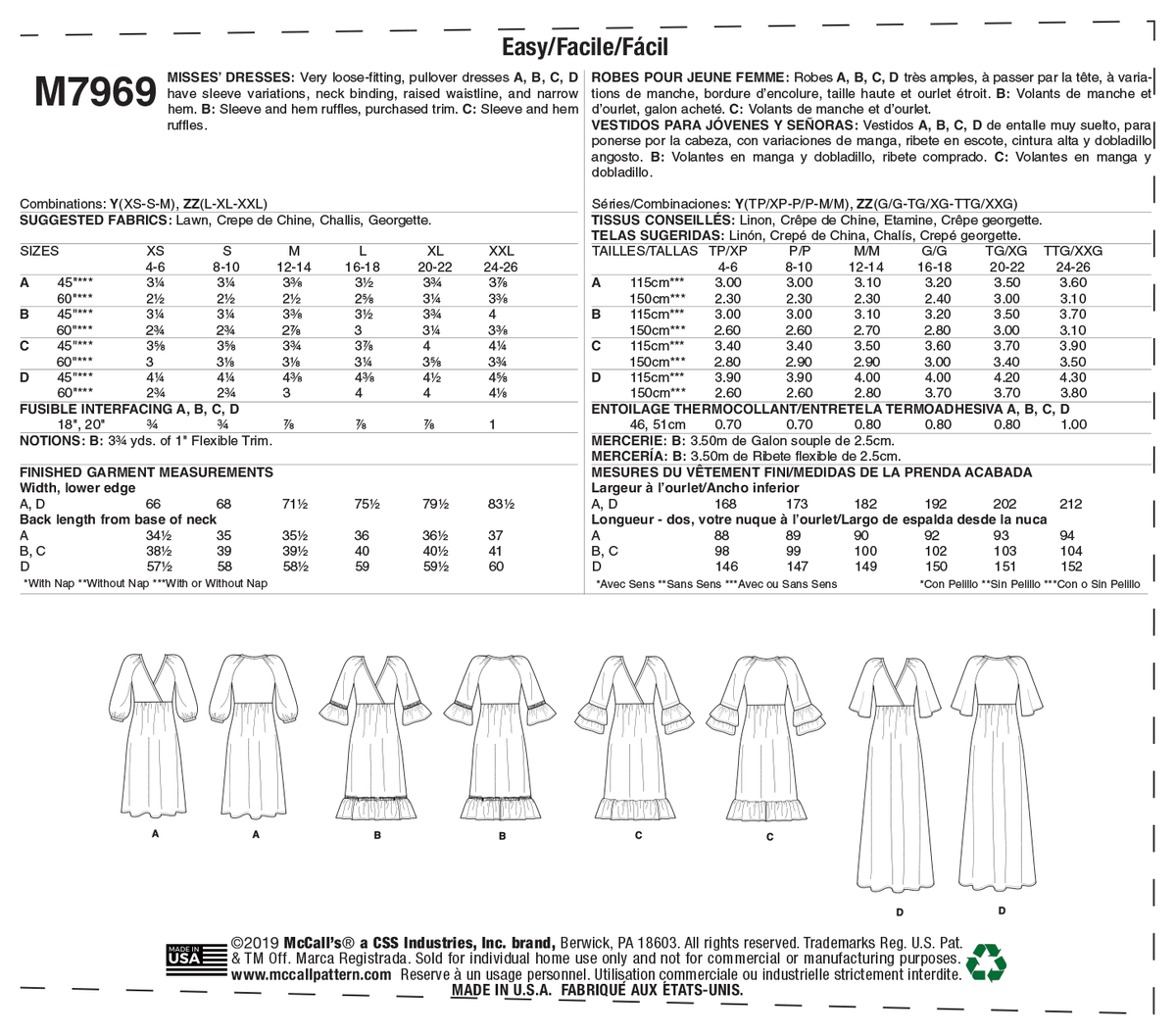 McCall's M7969 sewing pattern envelope showing pullover dress