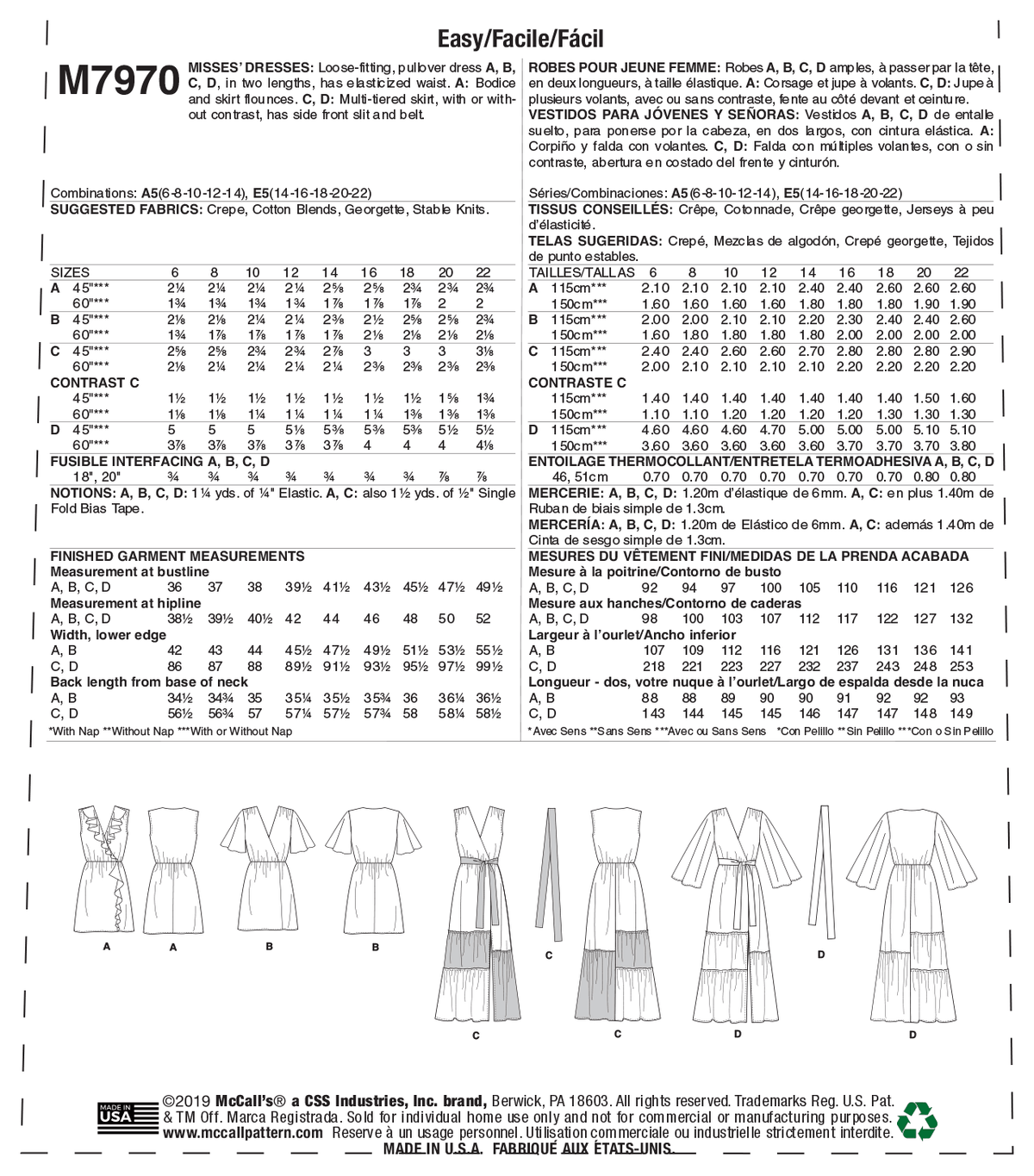 McCall's M7970 sewing pattern envelope showing pullover dress