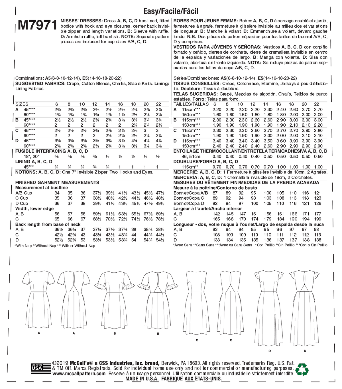 McCall's M7971 sewing pattern envelope showing dress
