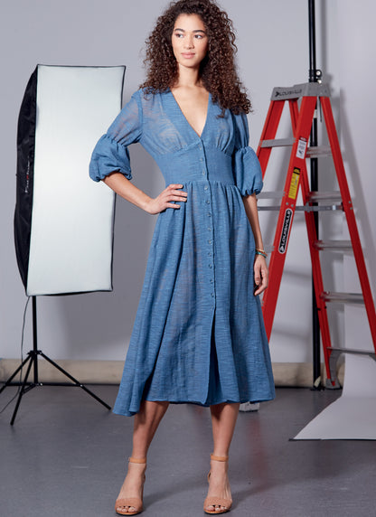 McCall's M7974 sewing pattern envelope showing button-front dress