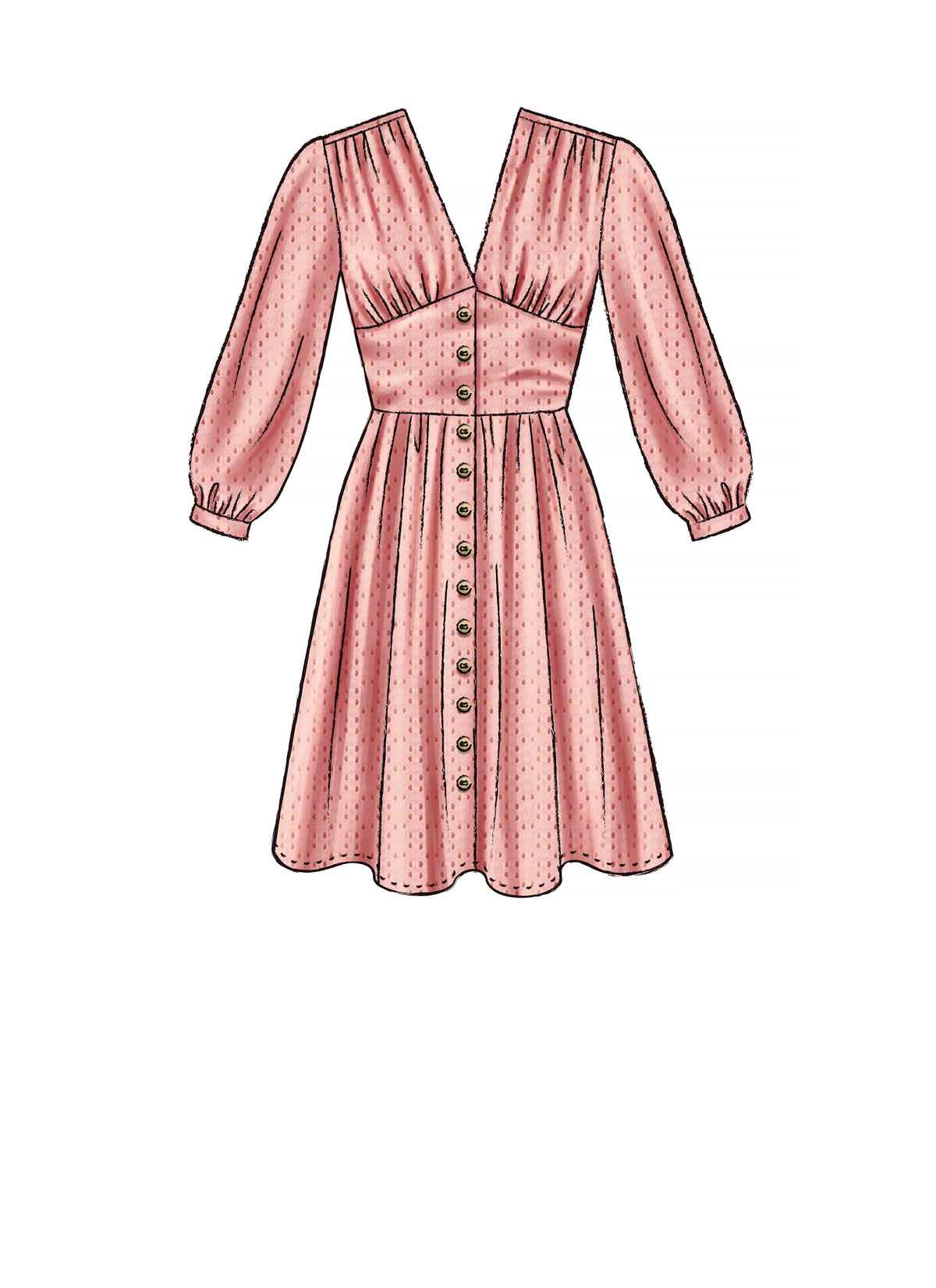 McCall's M7974 sewing pattern envelope showing button-front dress