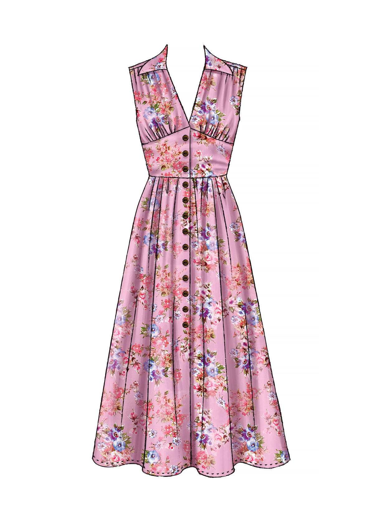 McCall's M7974 sewing pattern envelope showing button-front dress