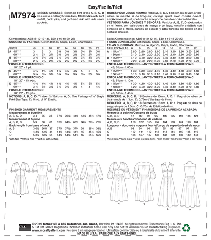 McCall's M7974 sewing pattern envelope showing button-front dress