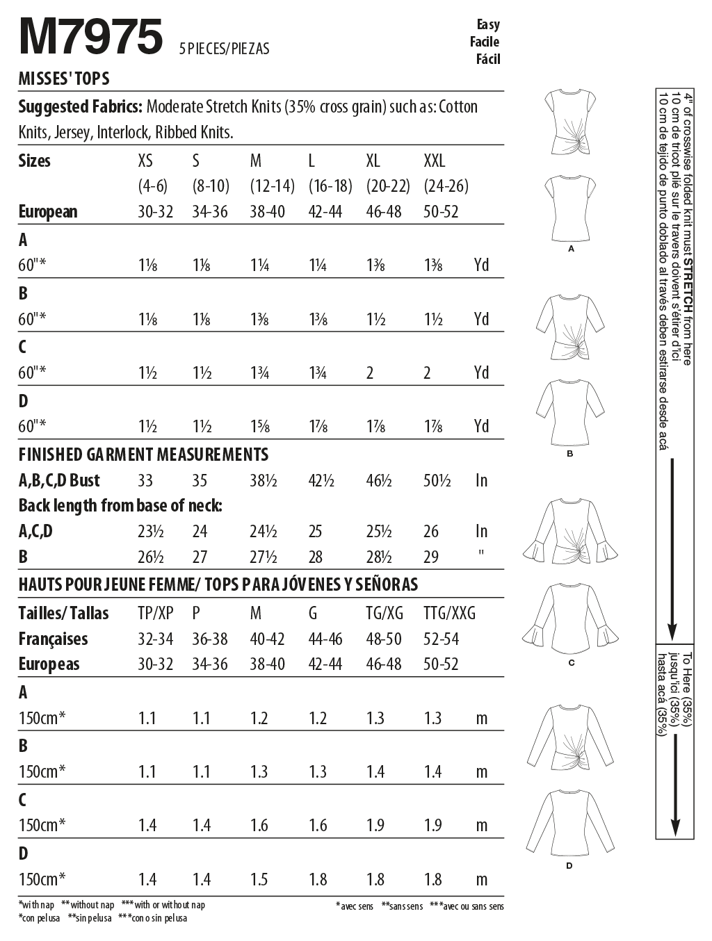 McCall's M7975 sewing pattern envelope showing knot-front top